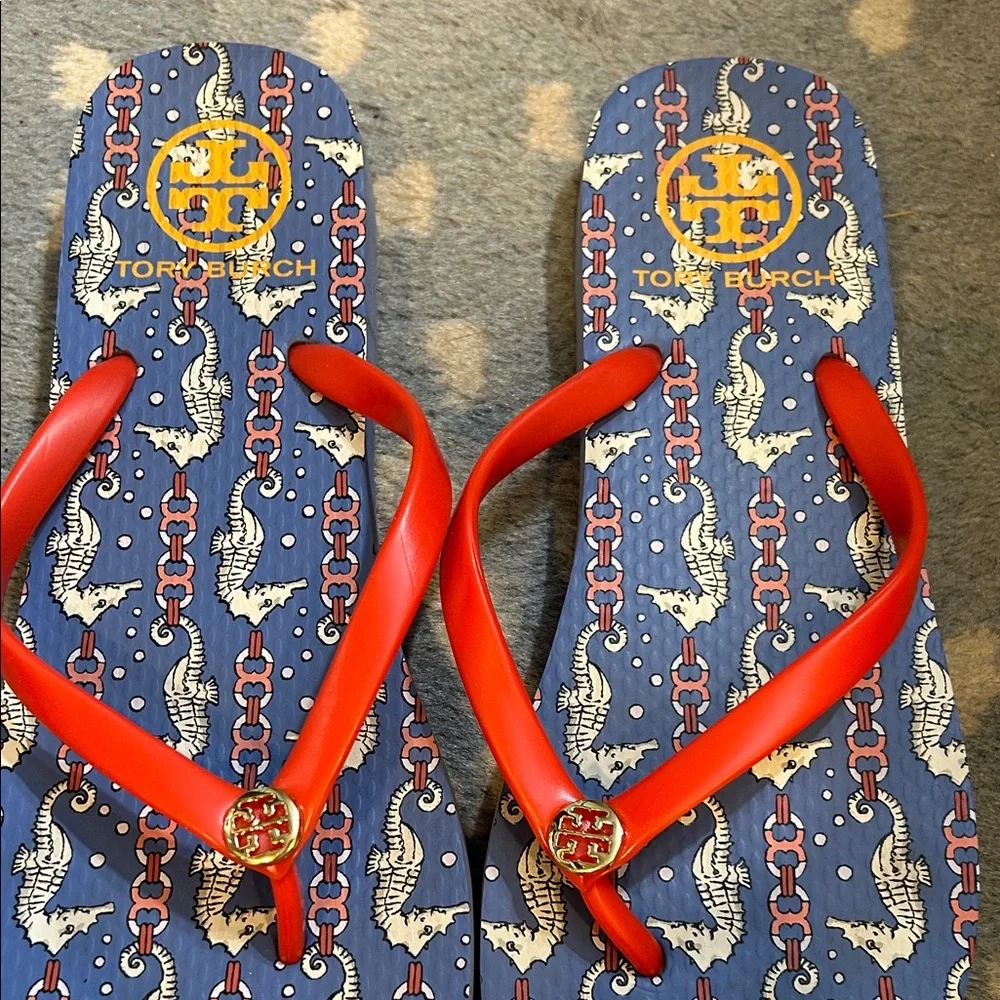 Tory Burch Red and Blue Flip Flops